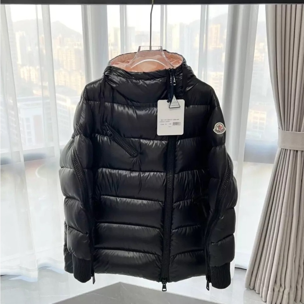 Moncler Black Puffer Down Jacket pink glossy accents size 1 small